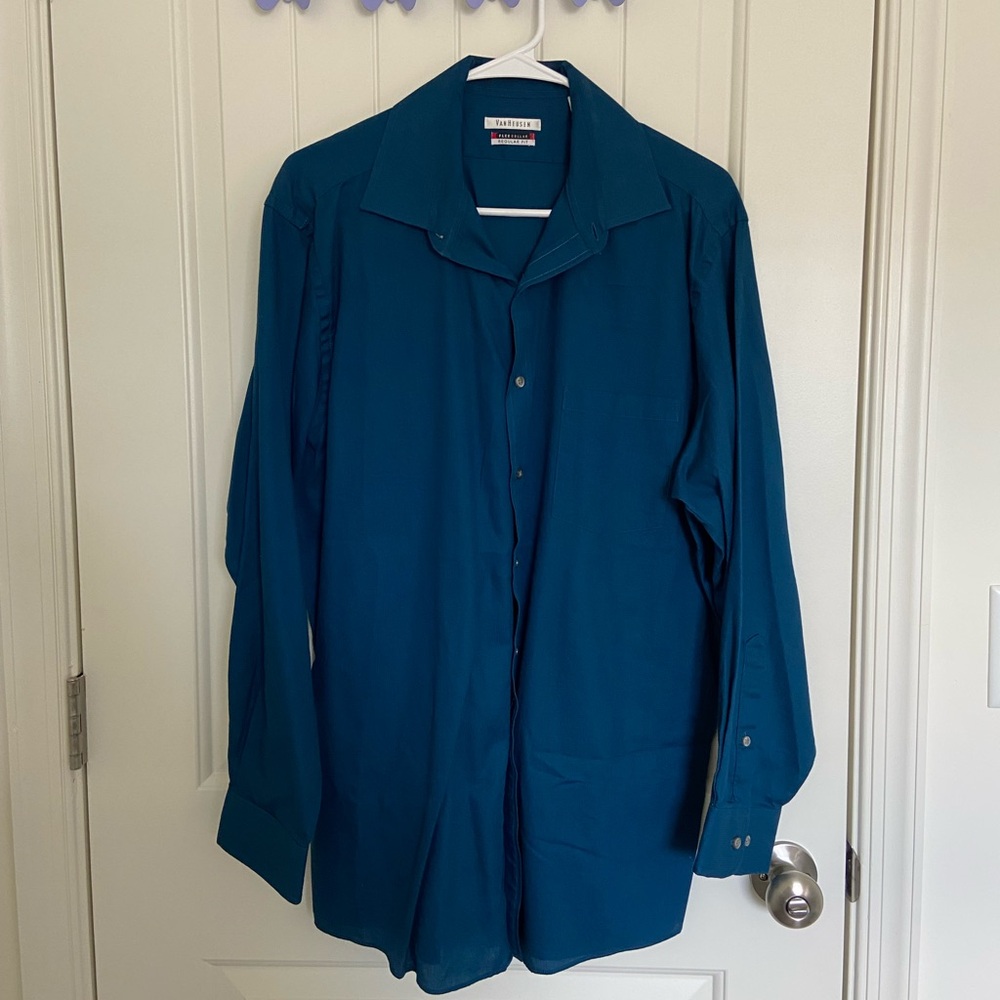 Van Heusen men’s blue flex collar regular fit button down dress shirt large
